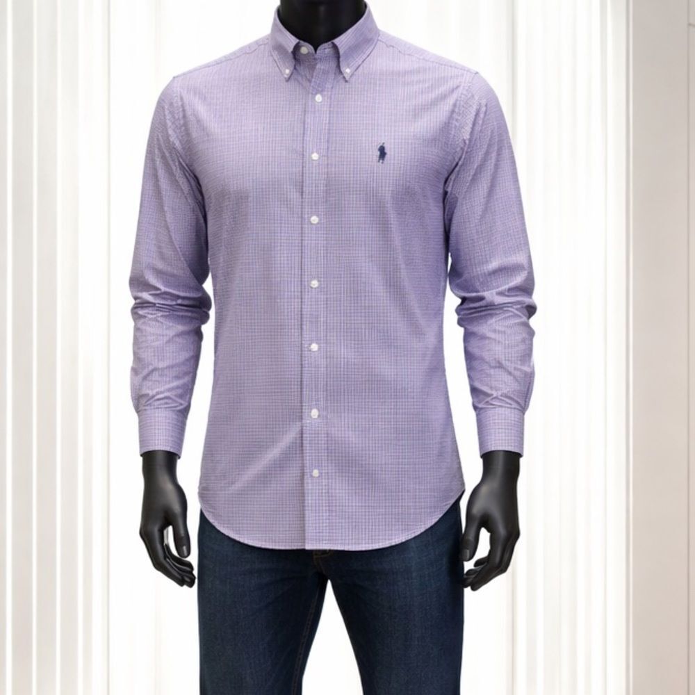 Ralph Lauren Purple plaid classic Fit Cotton button Down collar dress shirt